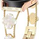 20MM Bling Metal Band Compatible for Samsung Galaxy Watch 7/6/5/4 40mm 44mm/Galaxy Watch 5 Pro 45mm/Galaxy Watch 4 Classic 46mm 42mm, Diamond Four/4 Leaf Clover Metal Watch Strap for Women