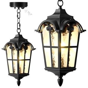 Slypadan Motion Sensor Outdoor Pendant Light Modern Exterior Hanging Porch Lantern,15.5" Anti-Rust Aluminum Outside Chandelier Black Ceiling Mount for Patio Front Door Porch Entryway Foyer Gazebo