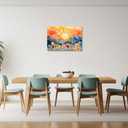 XLMDYYSW Boho Sun Wall Art Sunrise Canvas Picture Watercolor Wildflower Sunset Painting Mid Century Modern Mountains Sunrise Print for Living Room Home Framed (Yellow, 20.00" x 30.00")