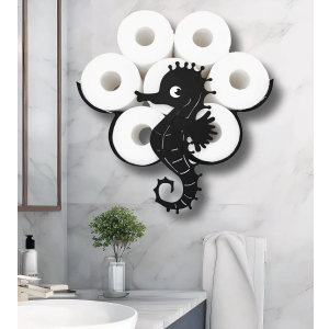 Euiroet Seahorse Wall Mounted Toilet Holder Paper Storage,Funny Animals Storage Paper Holders for Bathroom,Waterproof Metal Toilet Paper Storage,Black Metal Toilet Paper Organizer Hold Extra 8 Rolls