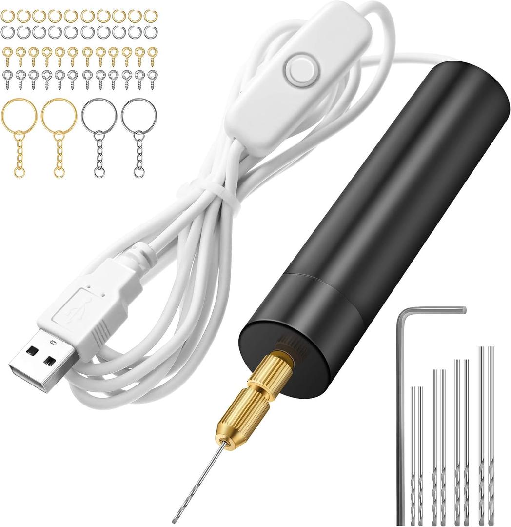 Electric Hand Drill Tools Set for Resin Casting Molds, Electrical Pin Vise Kit with 8 Pieces Drill Bits (0.8 to 1.2 mm) for Resin Plastic Wood Polymer Clay Jewelry Keychain Pendant Making Supplies