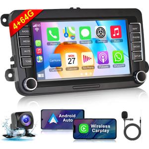 (4G RAM 64G ROM) Car Radio for VW Passat MK5 MK6 Jetta Golf tiguan, Android 13 7 Inch 5G WiFi Volkswagen Stereo Support Carplay/Android Auto,GPS Navigation with Bluetooth,Backup Camera,SWC/FM Radio