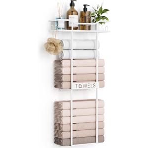 Aetyord Towel Racks for Bathroom Wall Mounted with Shelf, 31.5" Large Towel Holder for Bathroom Wall, White Towel Storage for Rolled Towels, Space Saving Organizer for Small Bathroom, RV & Apartment