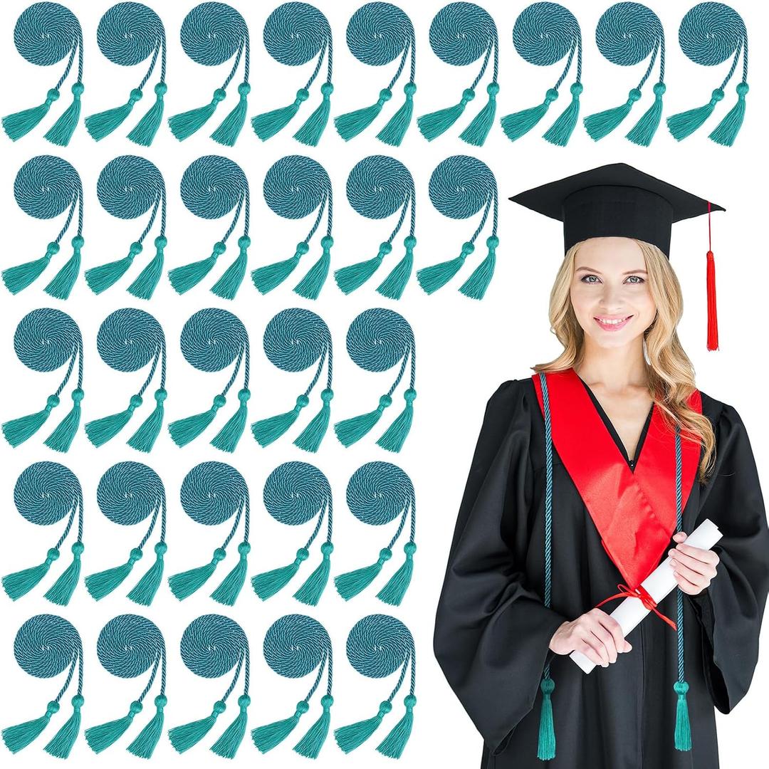 Woanger 30 Pcs 2026 Graduation Cords 67 Inch Braided Honor Cord with Tassels for College Graduation Students Bachelor Master Doctor Grad Decor(Turquoise)