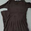 PRETTYGARDEN Women Sweater Dress Fall Fashion 2025 Long Sleeve V Neck Ribbed Knit Pleated A Line Elegant Maxi Winter Dresses (Brown)