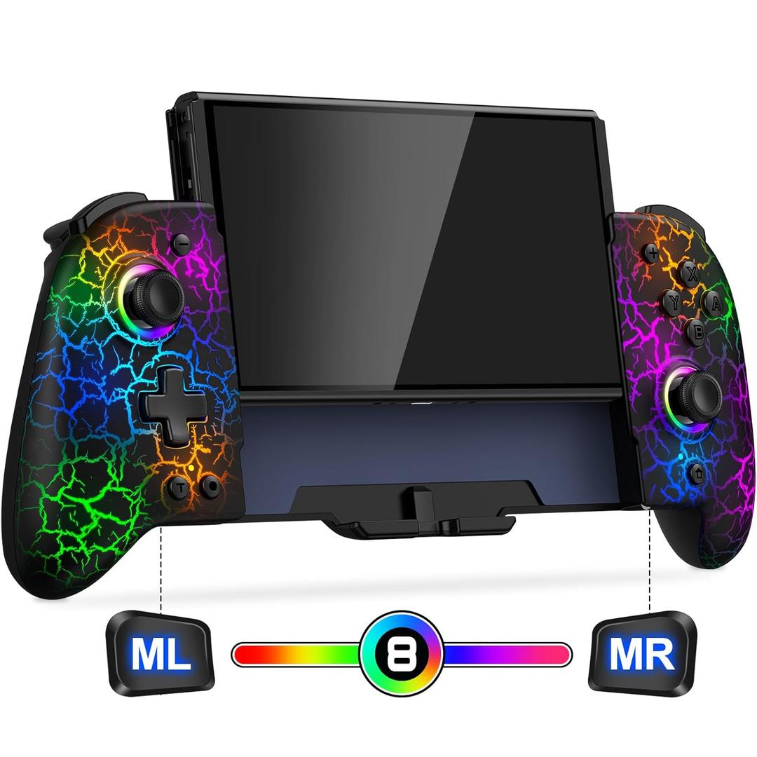 Gammeefy Switch Controller for Nintendo Switch/OLED, (No Drift, No Deadzone) Hall Effect Joystick Wireless Switch Controller With 9 Lights Color, One-Piece Switch Joypad for Those Who Prefer Handheld Mode
