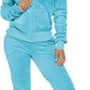 yidengymx Womens 2 Piece Velour Tracksuit Two Piece Soft Velvet Hooded Outfits for Women (Small, Hoodie/Jogger Pants-blue)