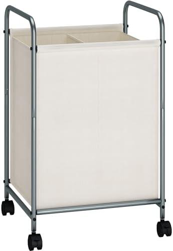 STORAGE MANIAC Rolling Laundry Hamper, 100L Laundry Basket with Lockable Wheels, Double Clothes Sorter Cart, 2 Bag Clothes Separator Hamper for Closet, Bathroom, Laundrys Room, 2 Section Beige