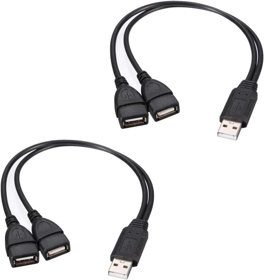 USB 2.0 Adapter, Dual USB Female Jack Y Splitter Charger Cable (2 Pack) for Laptop/Tablet/Smartphone Data Transmission/Charging