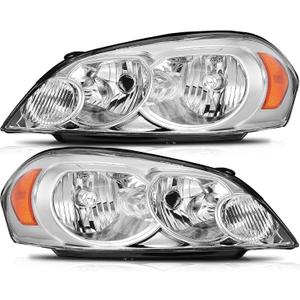 Headlight Assembly For Chevy Impala 2006-2013 For Chevy Impala Limited 2014-2016 For Chevy Monte Carlo 2006-2007 Chrome Housing Amber Reflector Clear Lens Driver and Passenger Side Headlamp