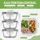 8 Pack 8 oz Bariatric Meal Prep Containers, Glass Bowl Bariatric Portion Control, Snack Food Storage Container with Two 4 oz Compartments and with Lid, Dishwasher & Microwave Safe (Black)