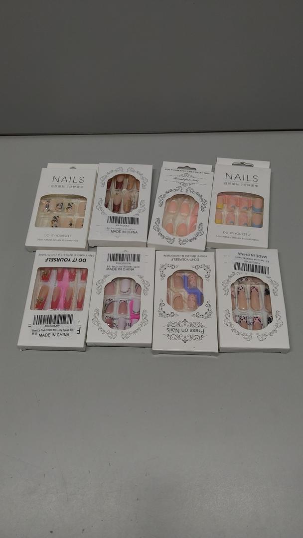 Long Press on Nails Square Red Artificial Fake Nails with 3D Butterfly Designs Cute Acrylic Nail Press Ons Glitter Stick on Nail for Women 8pack