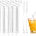 [10 Pcs] Reusable Short Bent Glass Straws - 6" x 10 mm Clear Glass Straws Shatter Resistant Cocktail Straw With 2 Cleaning Brushes for Whiskey,Coffee,Juice,Soda Drinks