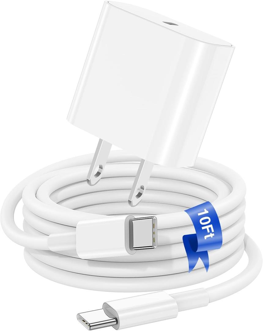 iPhone 17 16 15 Fast Charger Block and 10ft Type C to C Cable Cord Long, 20W USB C Charging Plug for Apple iPhone 17 Pro Max/17 Air/16 Pro Max/16/15 Pro/15 Plus/iPad Mini,Wall Power Adapter Cube Brick (White)