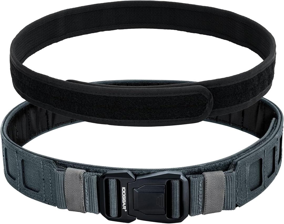 IDOGEAR SPORTS Tactical MOLLE Belt Quick Release Rigger Belt 1.5/2 Inner & Outer Combat Heavy Duty (Large(38"-42"), Grey)