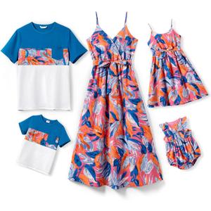 PATPAT Family Matching Outfits Mommy and Me Dresses Hawaiian Tropical Vacation Beach Spaghetti Strap Dress and Shirt (Small, Colorful Leaf) PATPAT Family Matching Outfits Mommy and Me Dresses Hawaiian Tropical Vacation Beach Spaghetti Strap Dress and Shirt (Small, Colorful Leaf)