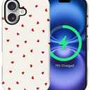 for iPhone 17 Case,Compatible with MagSafe,Dual-Layer Hard Shell + Silicone Cover,Full Body Protection Shockproof Case for iPhone 17-Red Hearts Girly Aesthetic