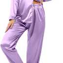 Ekouaer Women's Classic Button Down Long Satin Silk Pajama Set (Medium, Lavender)