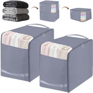 Compression Storage Bags for Down Comforters, Foldable Reusable Organizers for Down Coats, Clothes, Bedding, Blanket, Self Compression Packing Cubes Space Saver Bags with Dual Zipper, 2 Pack 136L Gray (XX-Large)