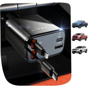 LISEN Retractable Car Charger 4 in 1 for Cars, 69W Retractable USB C Car Charger with 31.5in Cable, Fast Charging for iPhone 17 16 15 14 13 12 Pro Max Plus, Compact Cars Accessories for Daily Driving