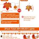 3 Pack Fall Decor Fall Garland with Pumpkin Lights&Enlarged Maple Fall String Lights Pumpkin Decor, 30Ft 60LED Waterproof Battery Operated Christmas Halloween Thanksgiving Fall Decorations for Home