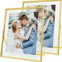 Qiannhee Gold 8x10 Floating Frames Set of 2, Double Glass Desktop Picture Frames, Holds Multiple Photo Sizes, Photo Frame with Metal Stand