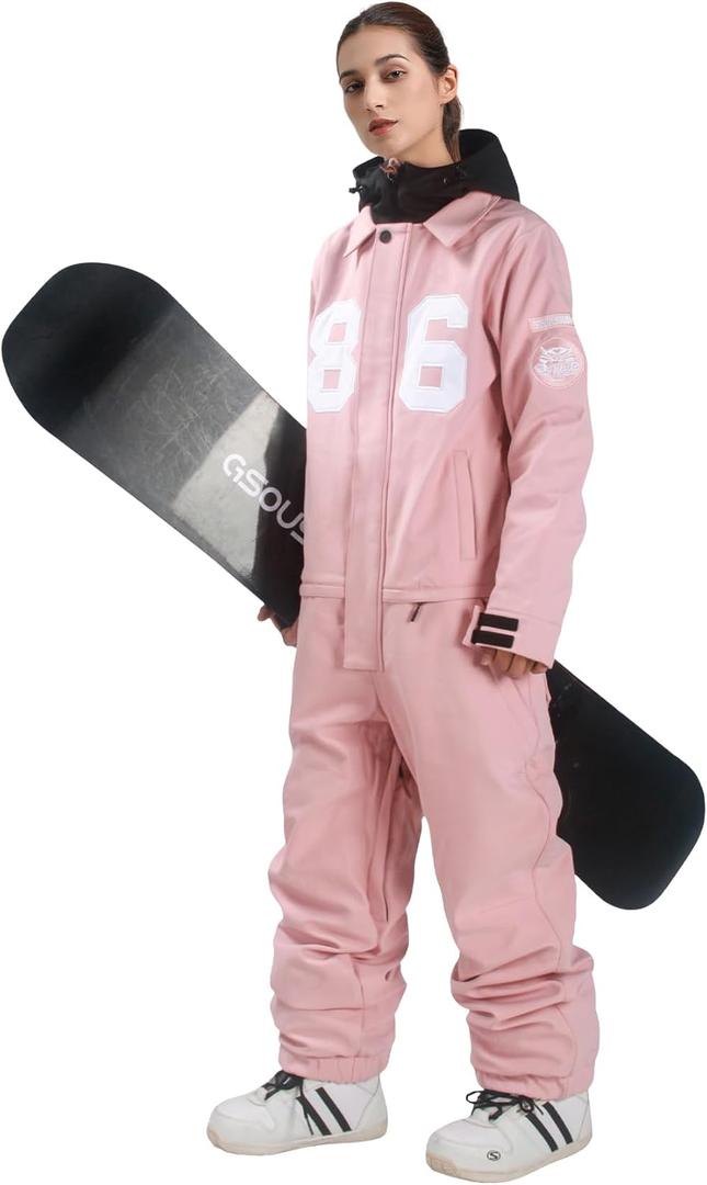 GSOU SNOW Ski Suits Women Men One Piece Snow Suits Waterproof Windproof Men Snowsuit Insulated Ski Jumpsuit for Snow Sports (Medium, Pink 2)