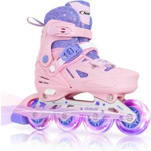 Nattork Inline Skates for Girls and Boys Kids, 4 Sizes Adjustable Inline Skates with Light up Wheels, Illuminating Beginner Roller Skates for Kids & Adult Youth (Large-Youth (5-8 US), pink)