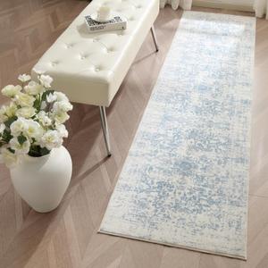 Washable Area Rug for Living Room - Stain Resistant Urtla Thin Rugs with Non Slip Rubber Backing - Indoor Floor Carpet for Dining Room Home Office Dorm (Blue/White, 2x8 Feet)