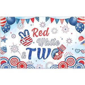 Fabric 72x43inch 4th of July Red White and Two Birthday Backdrop | Independence Day Patriotic Fireworks Star Stripe Photography Background, Newborn Party Decorations, Photo Props