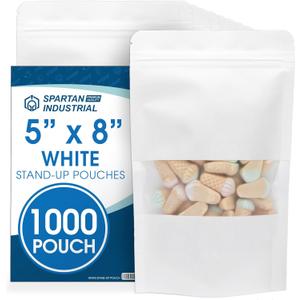 Spartan Industrial - 5" X 8" White Zip Top Food Bags - Pack of 1000 Resealable Smell-Proof Pouches for Packaging Coffee, Tea, Spices, Snacks, and More