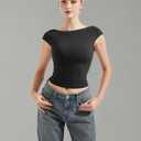 SUUKSESS Women Backless Sexy Going Out Tops Double Lined Open Back Y2k Basic Tee Shirts (Black, M)