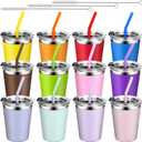 ShineMe Toddler Cups with Straws Spill Proof, 12pack Kids Sippy Cups With Silicone Straws, Lids and Colorful Removable Sleeves, 12oz Reusable Stainless Steel Tumblers for Indoor/Outdoor