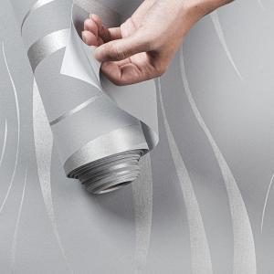 Peel and Stick Wallpaper, Length 20.8" Width 393" Per Roll, Non-Woven 3D Modern Print Embossed Stripe Fashion Wallpapers for Livingroom, Bedroom, Kitchen and Bathroom, Silver Grey (Ripple)