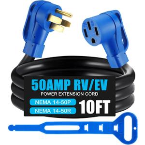 Kanayu 10ft 50 Amp RV/EV Extension Cord Compatible with NEMA 14-50P to 14-50R ETL List 4 Prong Flexible Heavy Duty STW Outdoor Waterproof Power Cord with Grip Handle for RV EV Camper