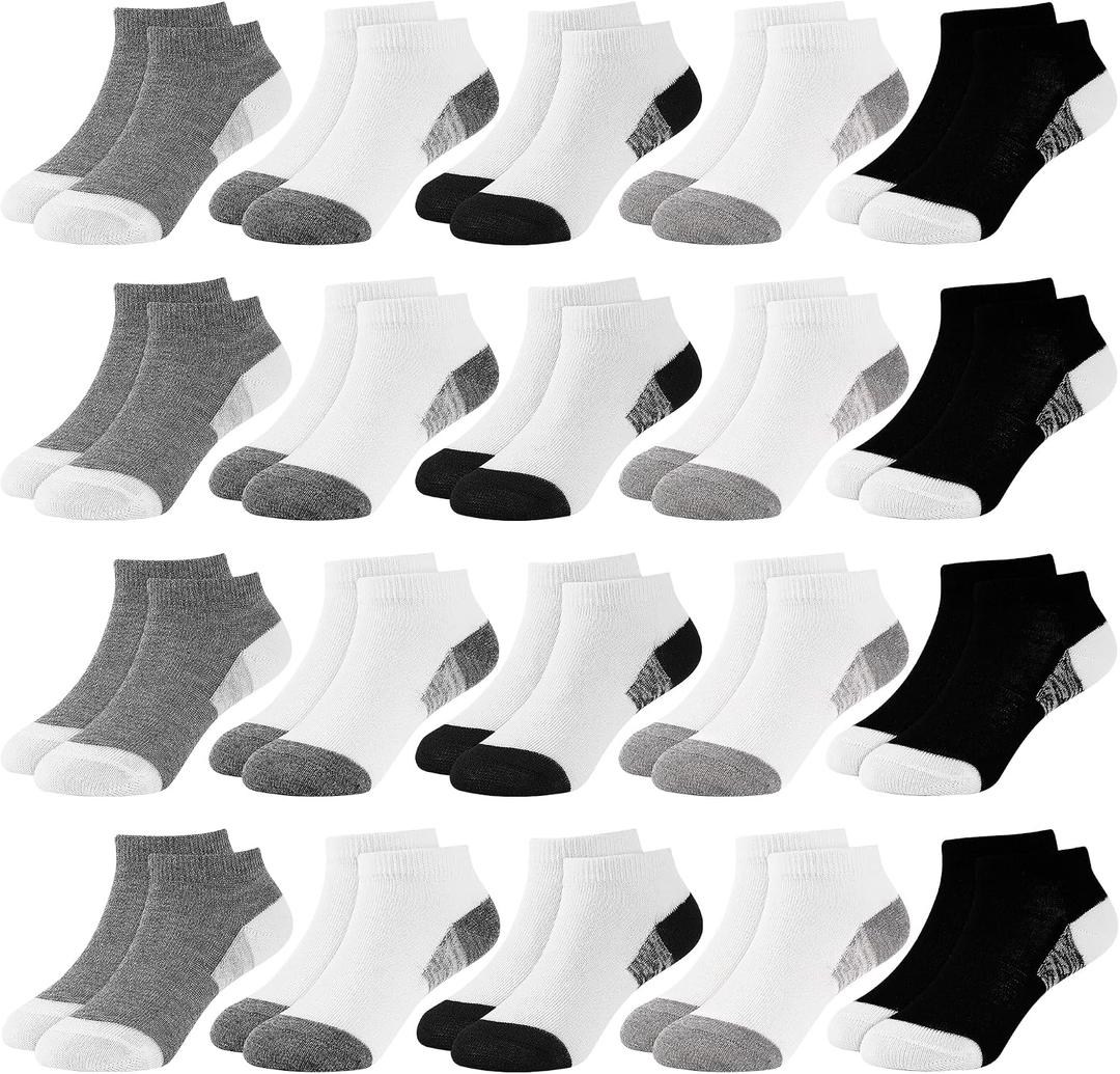 20 Pairs Toddler Socks for Kids Boys Ankle Low Cut Sock 1-14 Years Old (White, S)