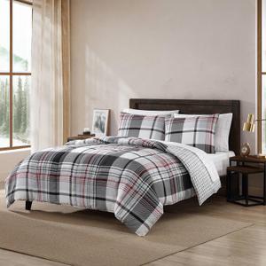 Eddie Bauer- King Duvet Cover Set, Reversible Microsuede Bedding Set with Matching Sham(s), Casual Home Dcor (Normandy Plaid Black, King)