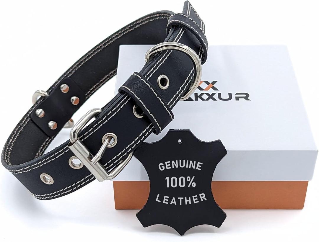 Genuine Real Leather Dog Collar for Medium Dogs, Heavy Duty Strong and Wide Dog Collar for Large and Extra Large Dogs, Classic Handmade Thick Collars for Large Breed Dogs (Large, Black) (Large: Fit 17-21" Neck) Genuine Real Leather Dog Collar for Medium Dogs, Heavy Duty Strong and Wide Dog Collar for Large and Extra Large Dogs, Classic Handmade Thick Collars for Large Breed Dogs (Large, Black) (Large: Fit 17-21" Neck)