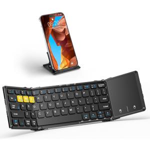 Foldable Bluetooth Keyboard, Wireless Portable Keyboard with Larger Touchpad, Pocket-Sized Folding Travel Keyboard for MacOS Android Windows iOS, Sync Up to 3 Devices (BT5.1 x 3) (Black)