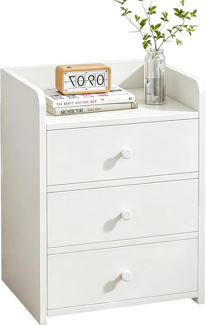 White NightStand Modern Small Home Side Tables Bedside Table with Drawers Bedroom Storage Cabinet Rental Room Living Room(12.6x10.2x18.9inch) Need to Assemble by oneself, 12.6x9x18.9inch