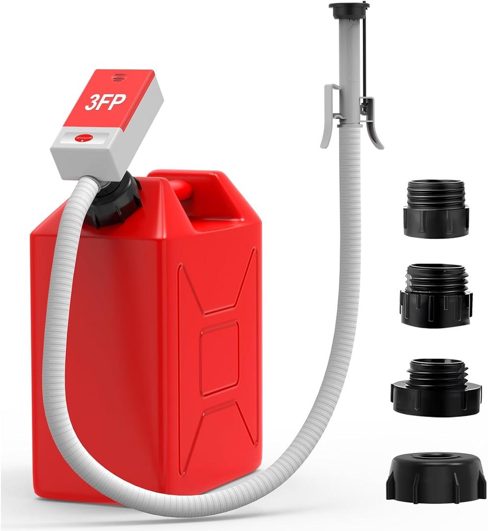 Fuel Transfer Pump with Auto Stop Sensor and 4 Tank Adapter, 3.2 Gallon per minute & 51'' Extra Long Hose, Portable Gas Can Pump for Oil, Diesel and Gasoline with Overfill Protection (Red)