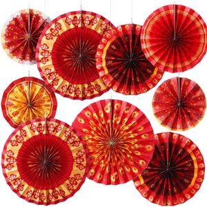 Outus 18 Pcs Chinese New Year Decoration Paper Fans Red Chinese Hanging Ornaments Lunar New Year Party Fan Ceiling Wall Decor Lunar Festival Paper Fan for 2026 Horse Festival Party Supplies (Classic)