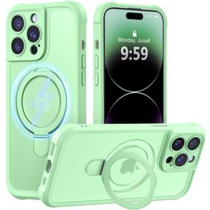 MOCCA Design for iPhone 14 Pro Case with Magnetic Invisible Stand [Full Camera Protection] [Compatible with Magsafe] Military Drop Shockproof Translucent Matte Phone Case Cover 6.1",Matcha Green