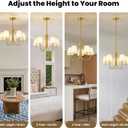 RUIYEY Modern Dining Room Chandelier - 20" 5-Light Gold Chandeliers Light Fixture with Fabric Shades, Height Adjustable Mid-Century Pendant Lighting Over Table for Bedroom Living Room Kitchen Island