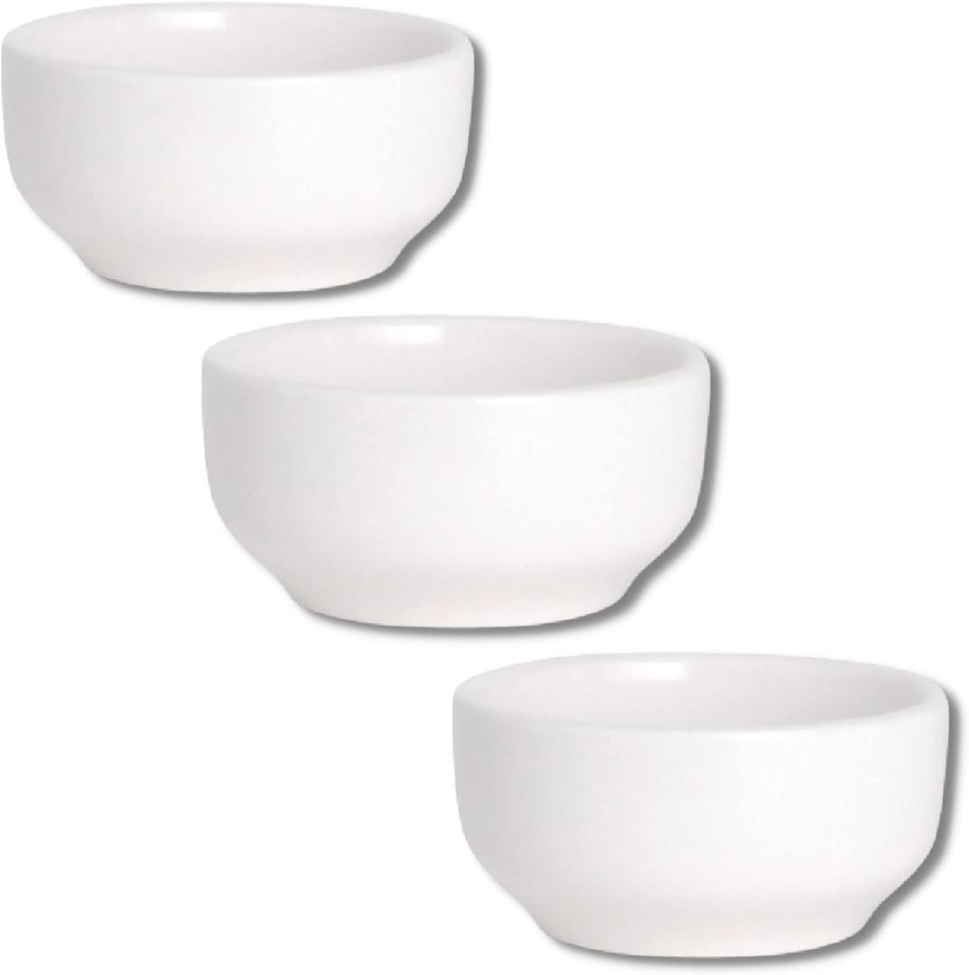 Needzo White Ceramic Dipping Bowls, Small Condiment and Soy Sauce Serving Dishes and Charcuterie Cups, Basic Kitchen Accessories and Essentials, Set of 3, 2.75 Inches Diameter
