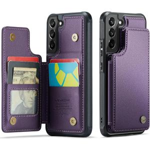 Vinich for Samsung Galaxy S22 Wallet Case with Card Holder, RFID Blocking Credit Slots Kickstand Shockproof Phone Cover for Women Men, Purple