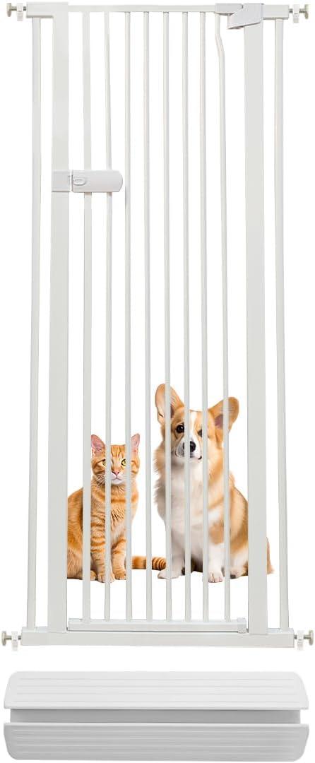 Lumizone Extra Tall Cat Gate 55.12" High Pressure Mounted Extra Wide 2025 New (17 Sizes) 1.37" Gap No Drilling Auto-Close One-Handed Operation Tall Pet Gate for Dogs(White, 26.18"-29.91"/66.5-75.5cm)