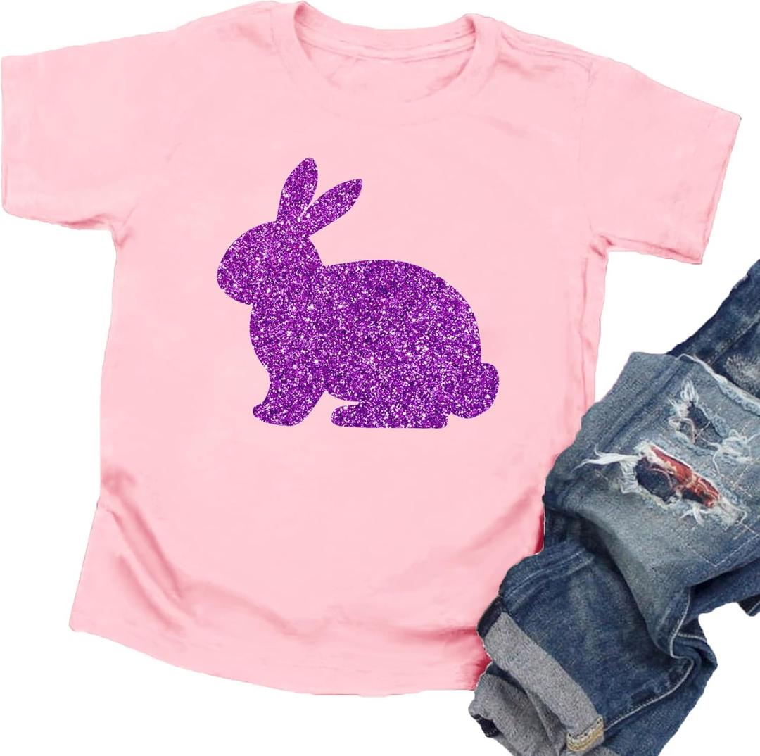 Toddler Easter Shirt: Boys Girls Cute Bunny Tshirt Kids Happy Easter Rabbit Tee Shirts (Pink)