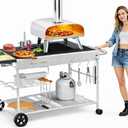 Pizza Oven Table with Topping Station, Outdoor Pizza Oven Cart, Grill Table for Outside, Grill Cart, Food Prep Work cart Fits for Ninja Woodfire Grill, Blackstone Griddle,Tabletop Grill