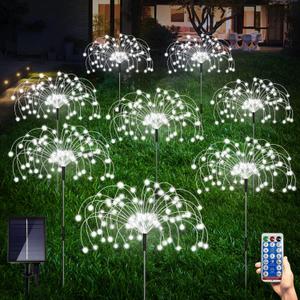 8 Pack Outdoor Solar Garden Lights, Firework Lights Solar Powered 8 Modes, Solar Landscape Lamp Outside Decor with Remote Control,120 LED Waterproof DIY String Lights for Yard Pathway Decoration (Cool White)